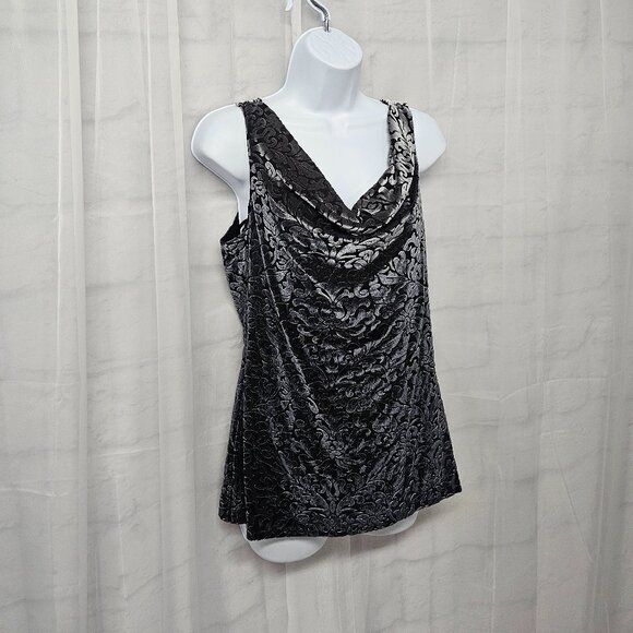 WHBM Floral Velour Tank Top Y2K Scoop Neck Goth Boho Fairy Coquette M - Picture 3 of 10